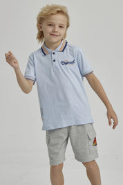 Polera Niño Piqué Con Parche Celeste