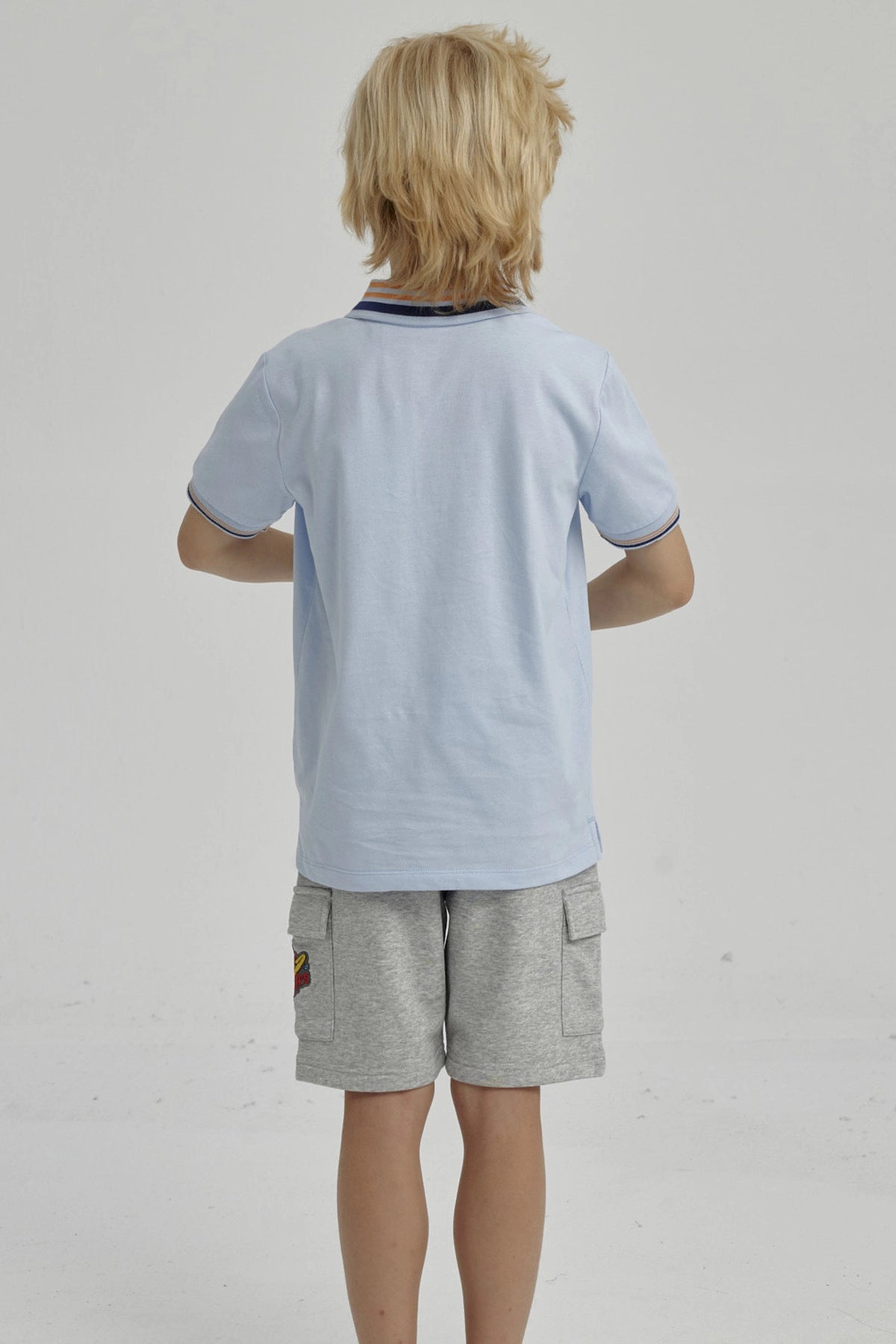 Polera Niño Piqué Con Parche Celeste