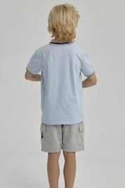 Polera Niño Piqué Con Parche Celeste