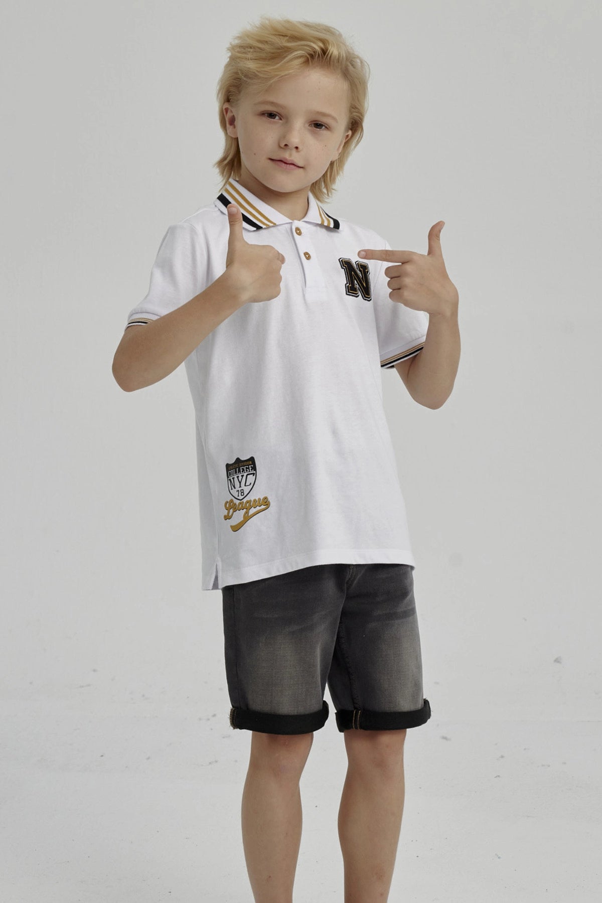 Polera Niño Piqué Con Parche Crudo