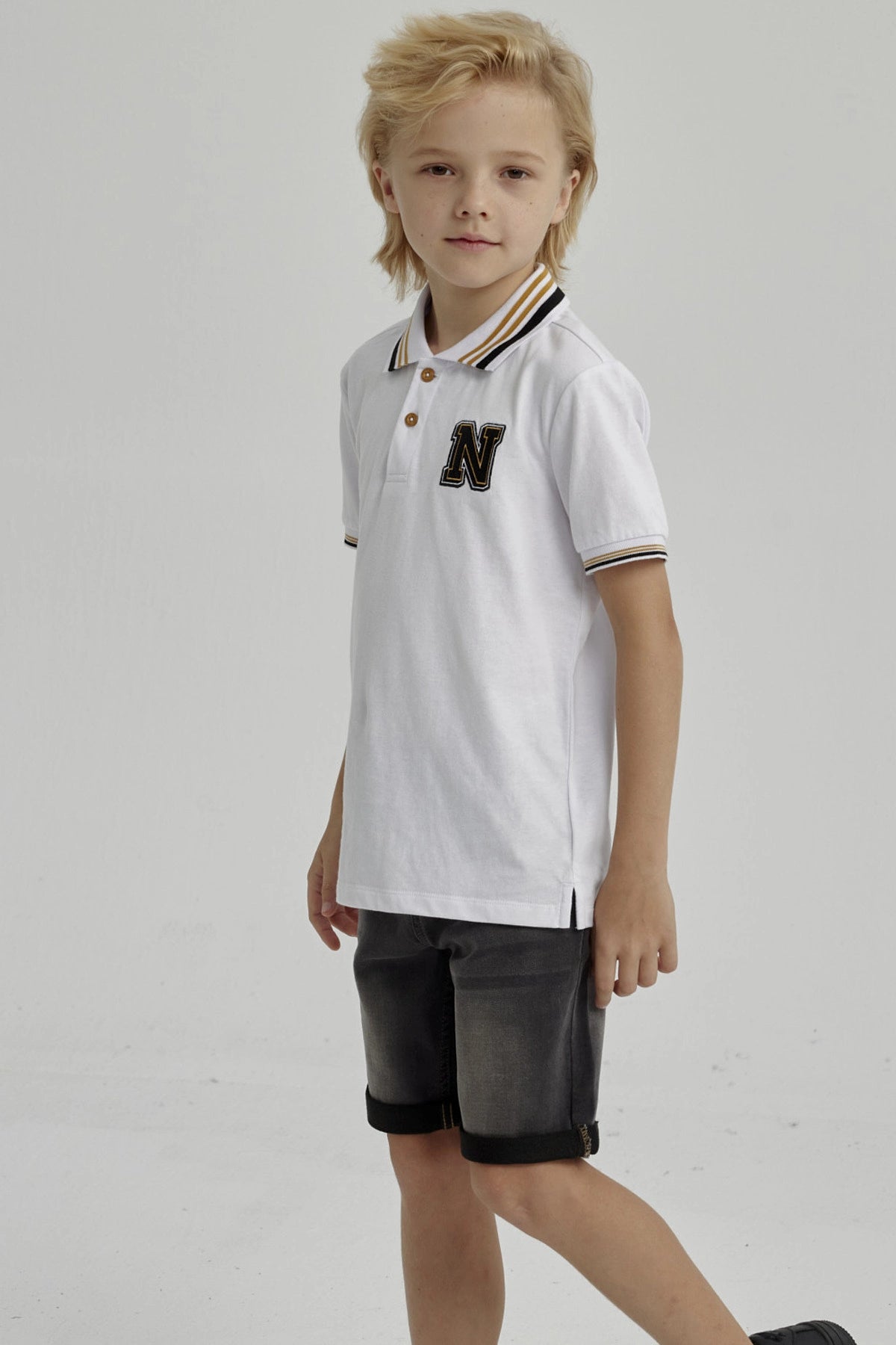 Polera Niño Piqué Con Parche Crudo