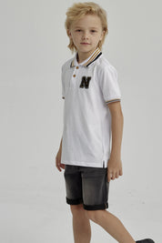 Polera Niño Piqué Con Parche Crudo