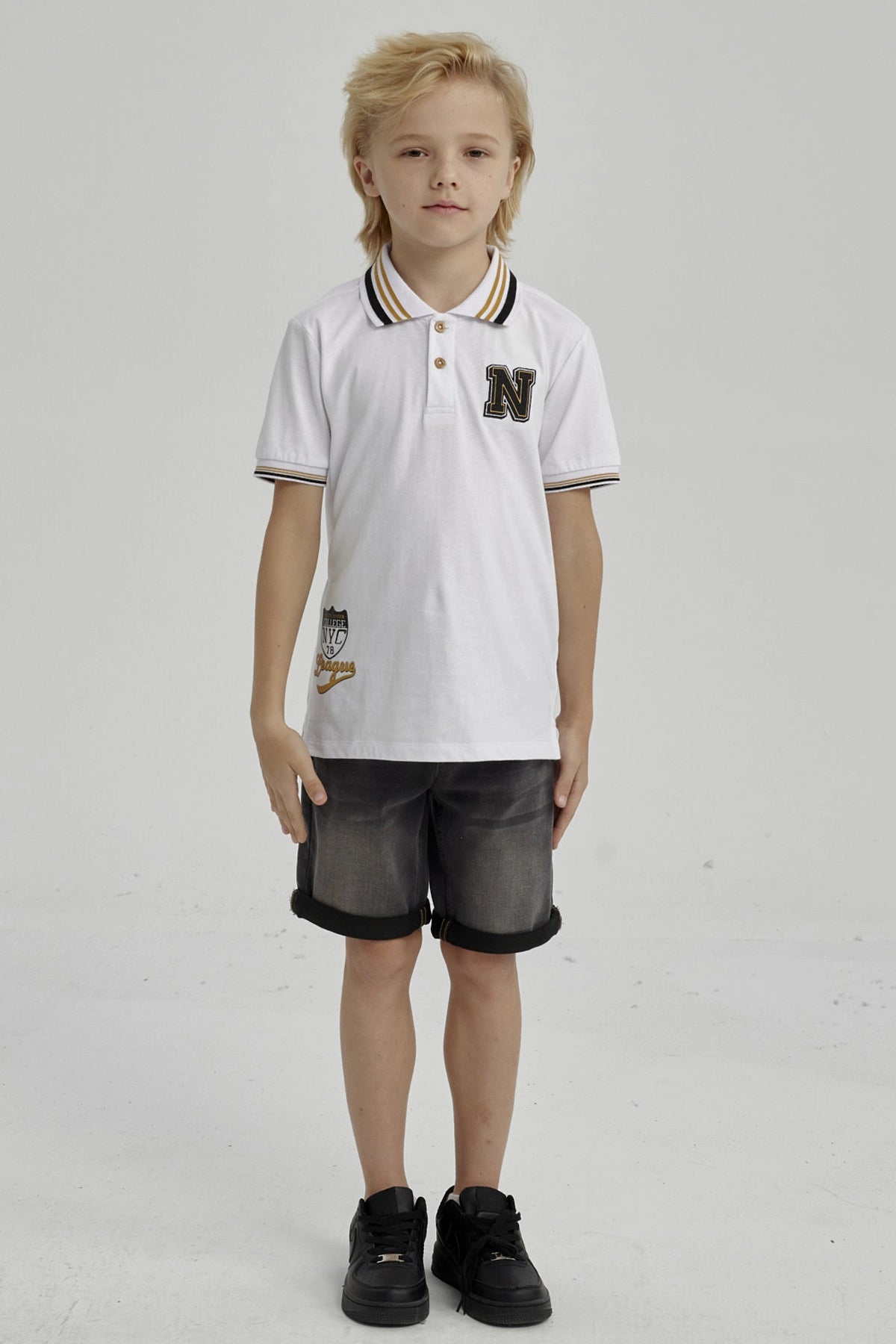 Polera Niño Piqué Con Parche Crudo