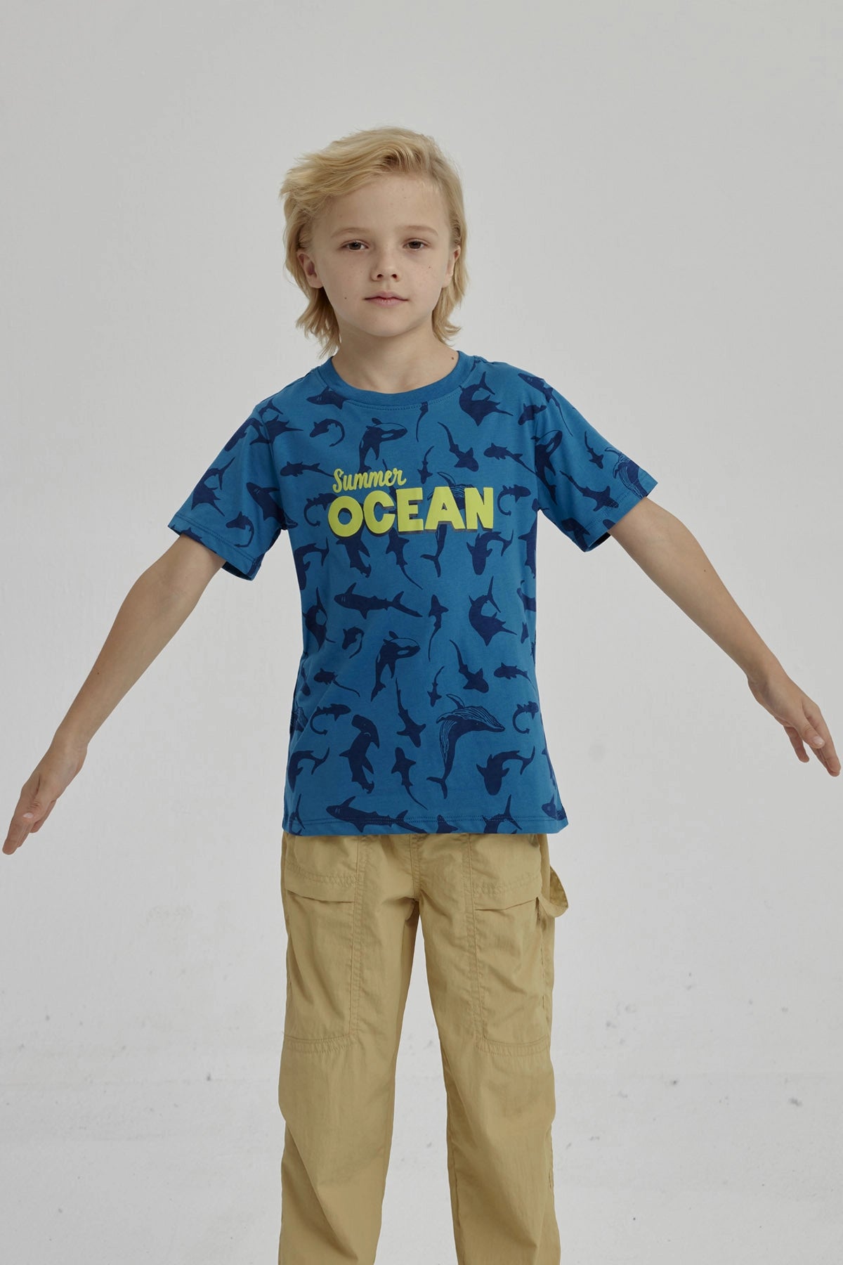 Polera Niño Mini Print Posicional Azul Petroleo