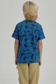 Polera Niño Mini Print Posicional Azul Petroleo