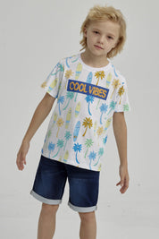 Polera Niño Mini Print Posicional Blanco