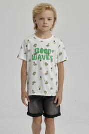 Polera Niño Mini Print Posicional Crudo