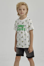 Polera Niño Mini Print Posicional Crudo