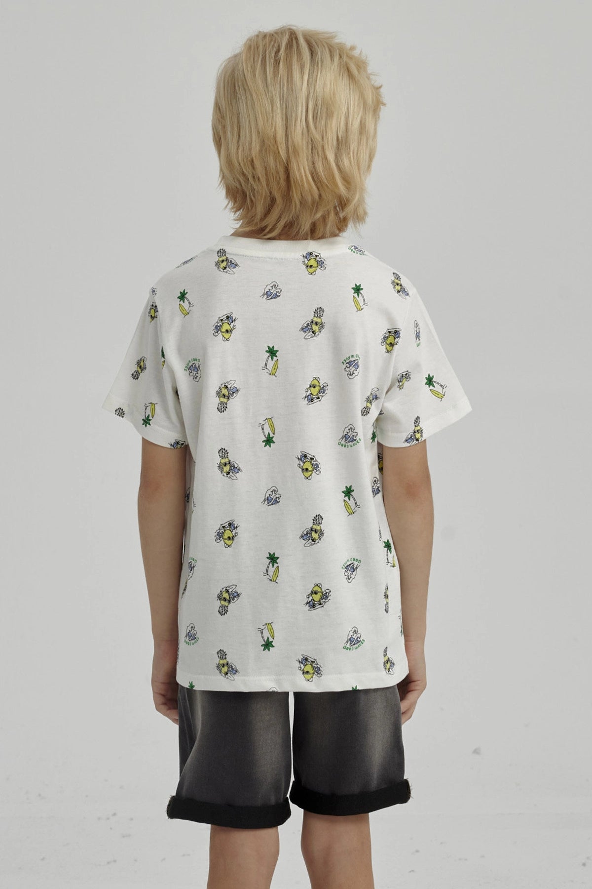 Polera Niño Mini Print Posicional Crudo