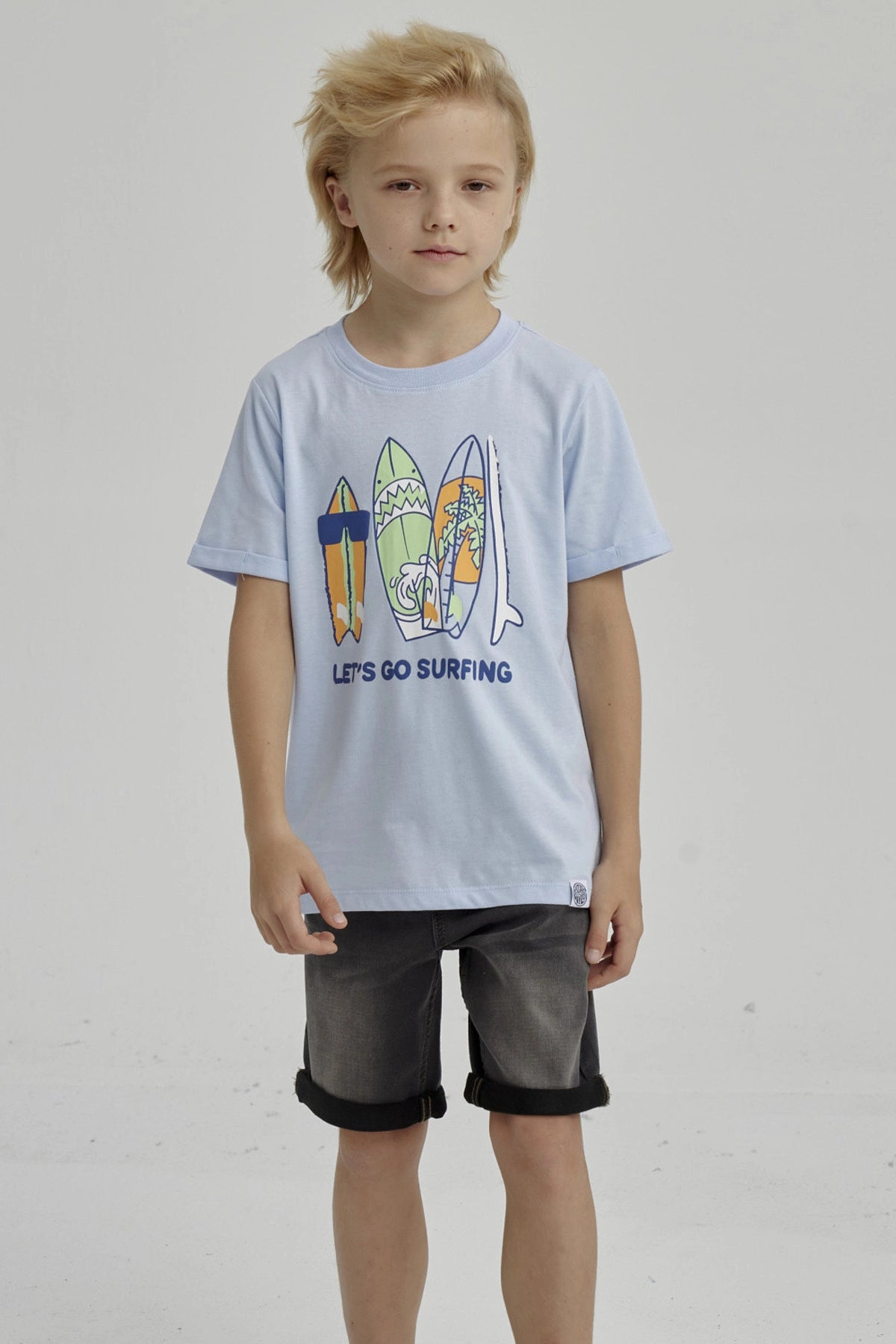 Polera Niño Puff Print Delantero Celeste