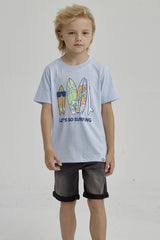 Polera Niño Puff Print Delantero Celeste