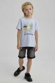 Polera Niño Puff Print Delantero Celeste