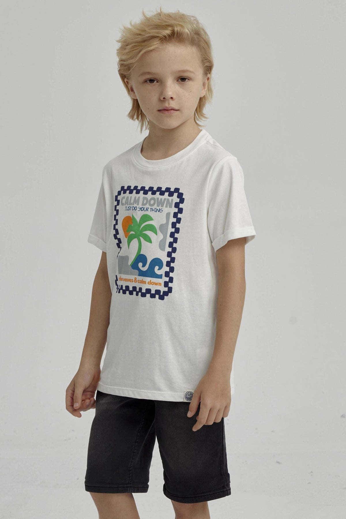 Polera Niño Puff Print Delantero Crudo