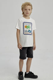 Polera Niño Puff Print Delantero Crudo