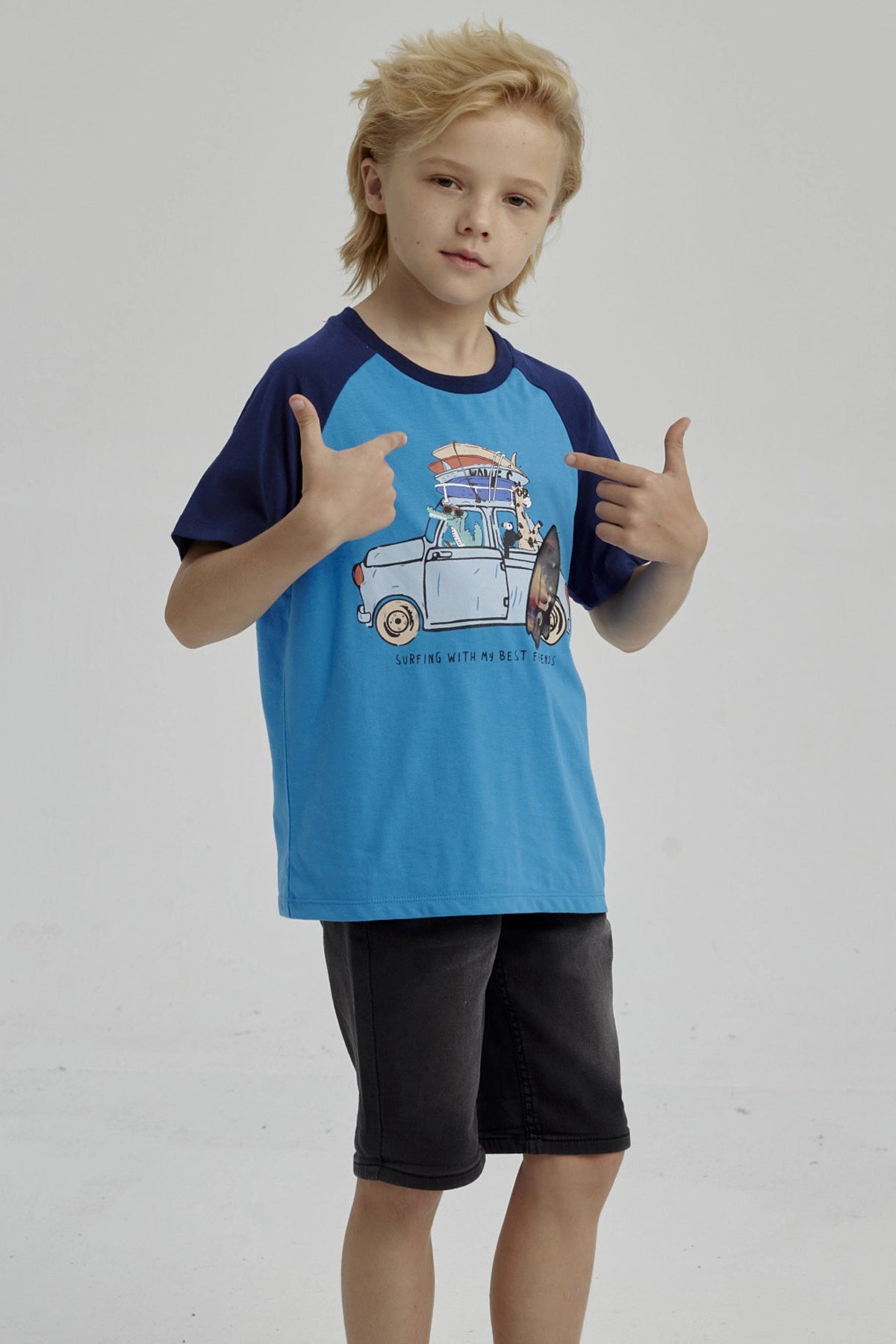 Polera Niño Raglan Print Azul Claro
