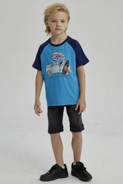 Polera Niño Raglan Print Azul Claro