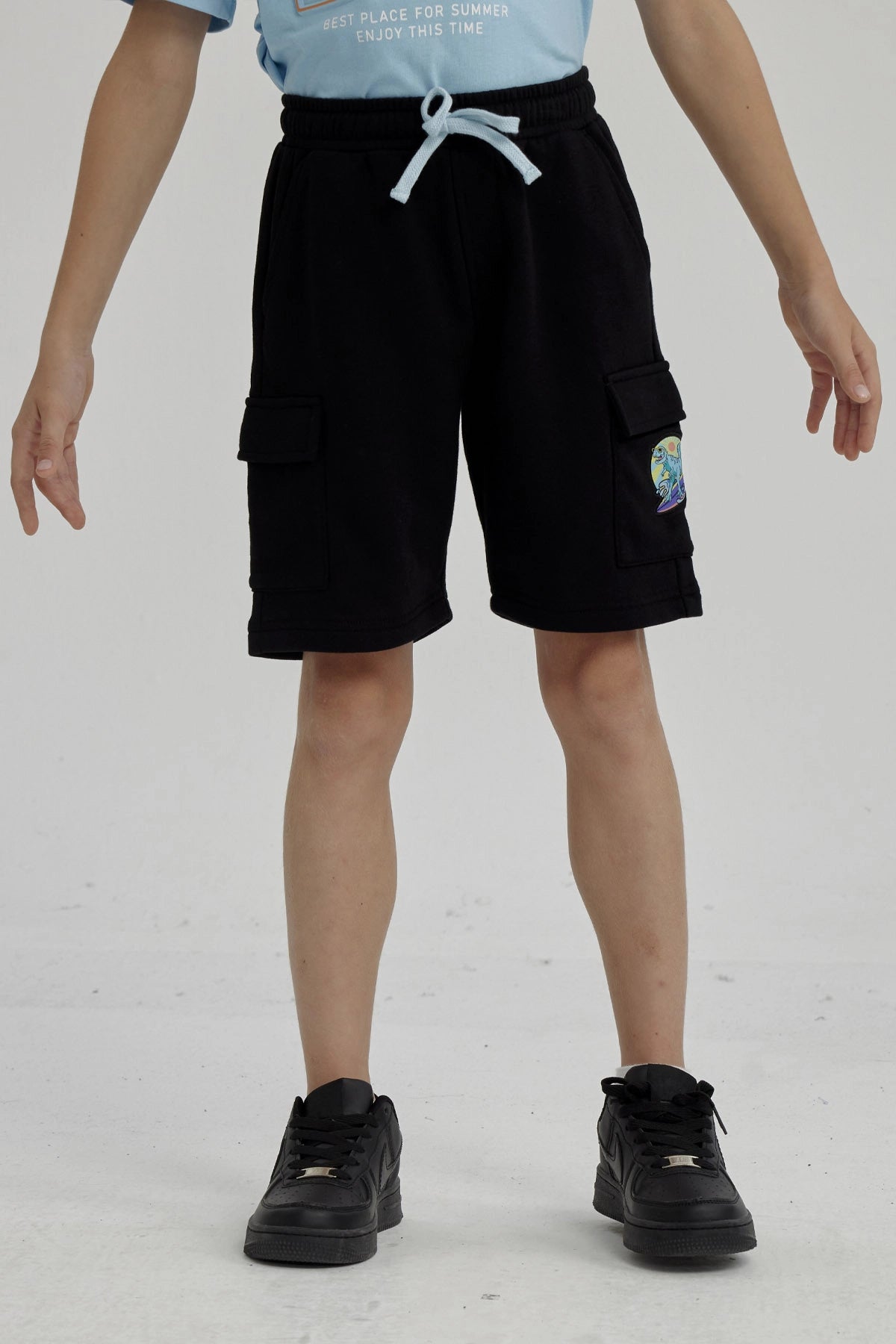 Bermuda Niño Franela Con Parche Negro