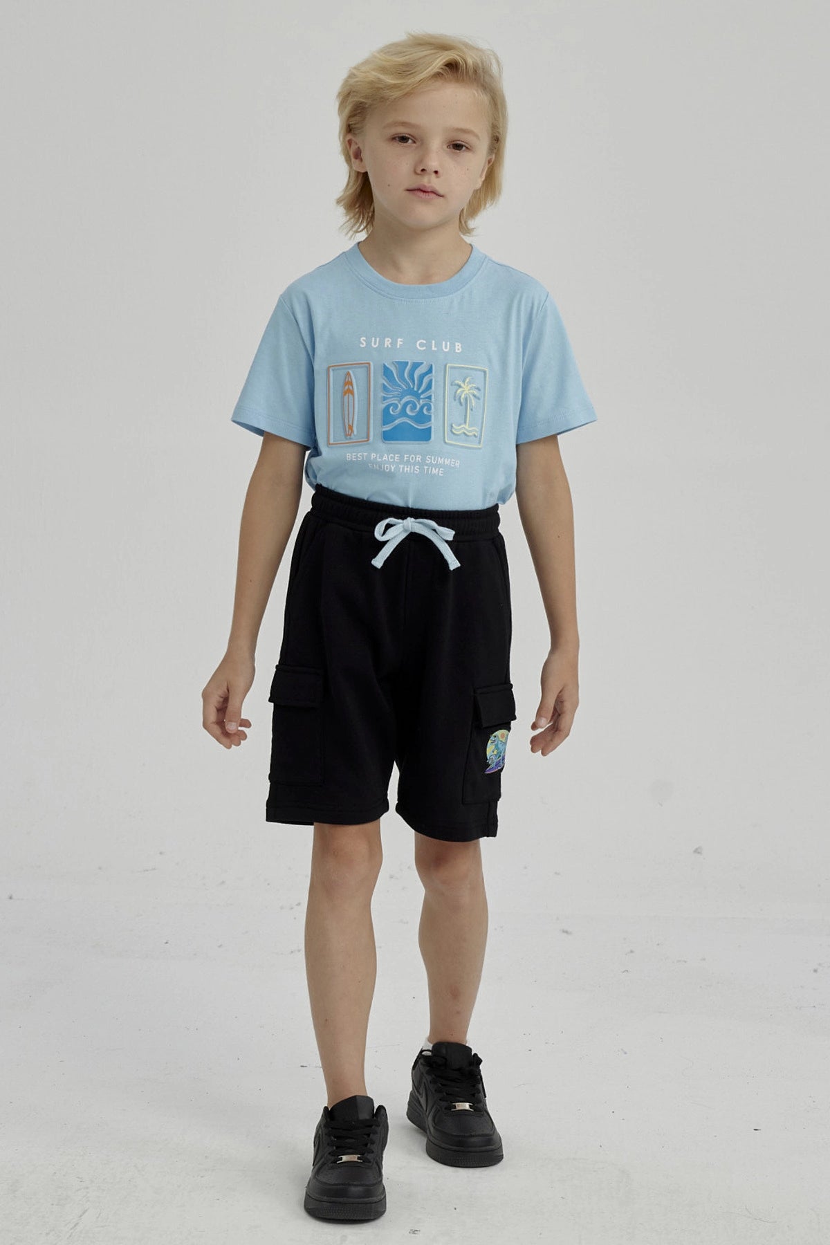 Bermuda Niño Franela Con Parche Negro