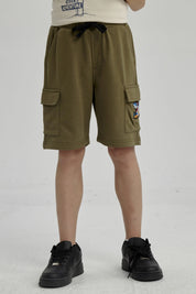 Bermuda Niño Franela Con Parche Verde Militar