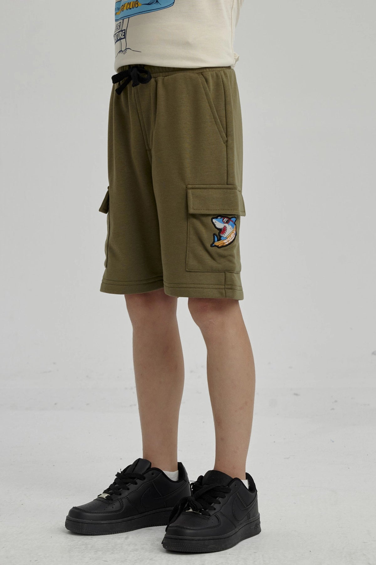 Bermuda Niño Franela Con Parche Verde Militar