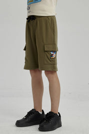 Bermuda Niño Franela Con Parche Verde Militar