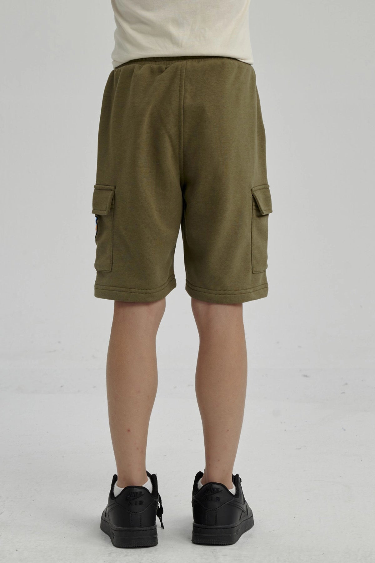 Bermuda Niño Franela Con Parche Verde Militar