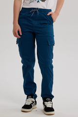 Pantalón Niño Gabardina Jogger Cargo Petroleo