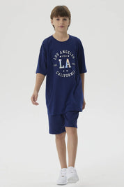 Bermuda Niño Print 3D Azul Oscuro