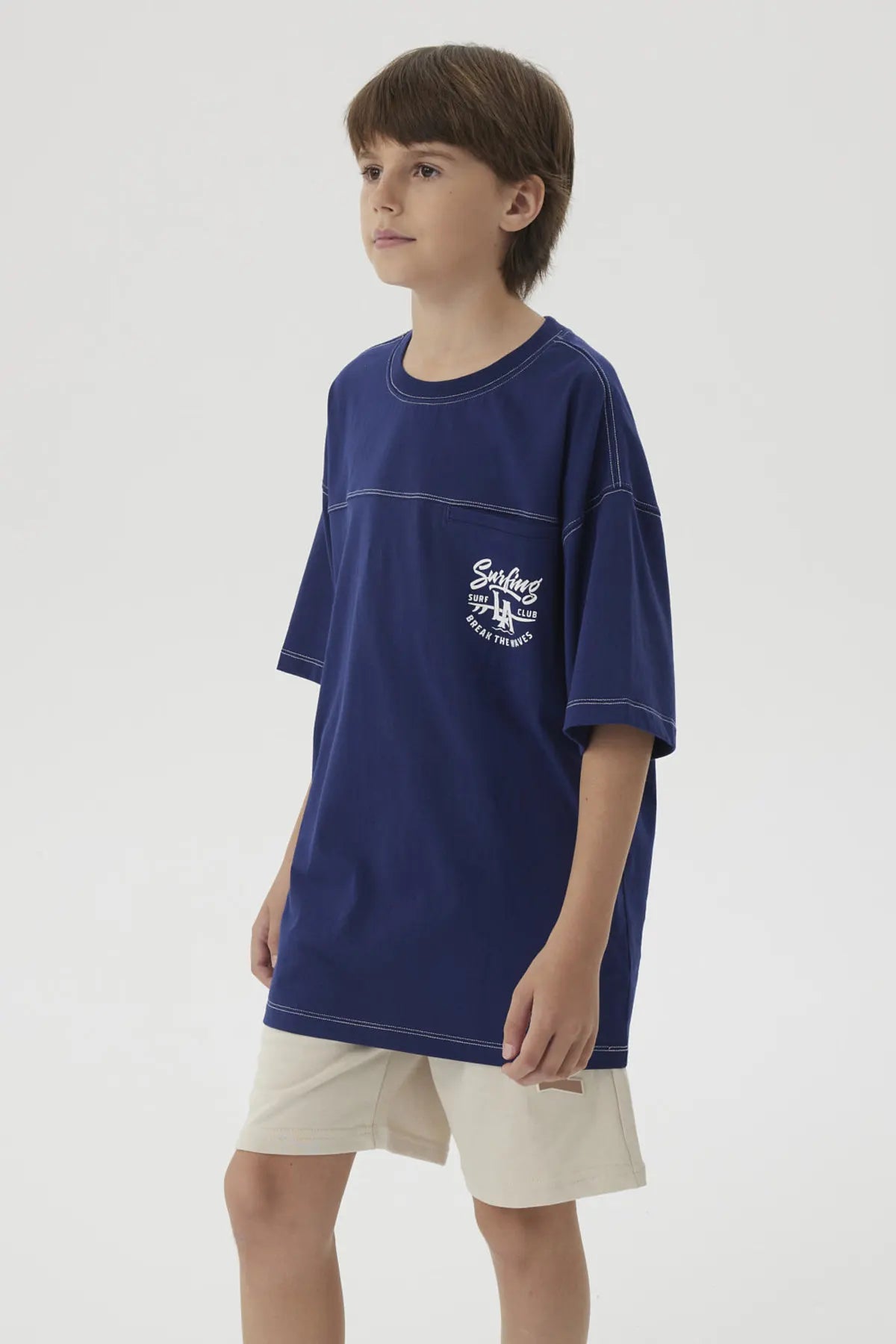 Polera Niño Bolsillo Print Azul Oscuro