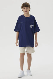 Polera Niño Bolsillo Print Azul Oscuro