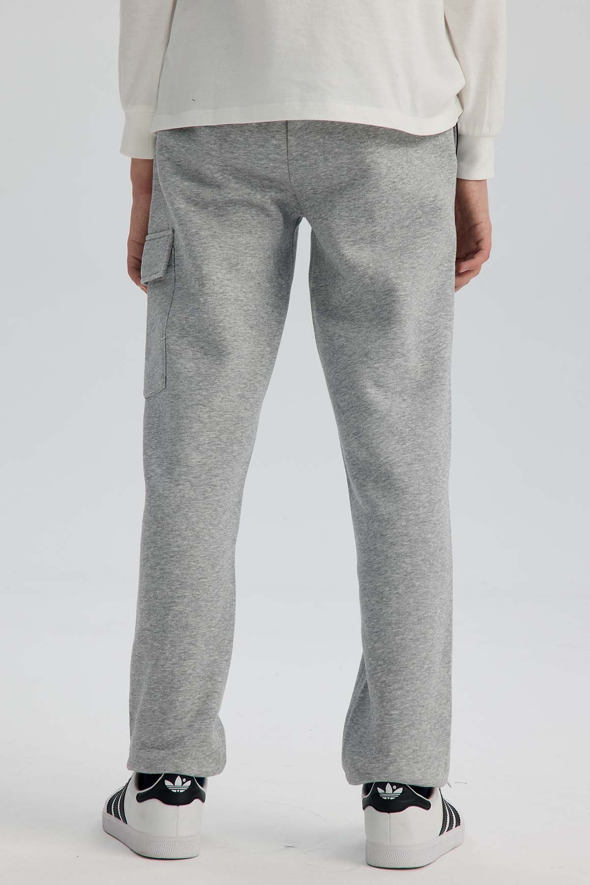 Pantalón Buzo Niño Cortes Bolsillo Gris Melange