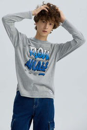 Polera Niño Print Gris Melange