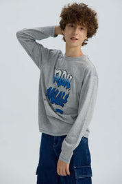 Polera Niño Print Gris Melange