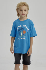 Polera Niño Con Print Azul Claro