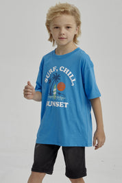 Polera Niño Con Print Azul Claro