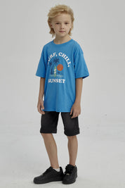 Polera Niño Con Print Azul Claro