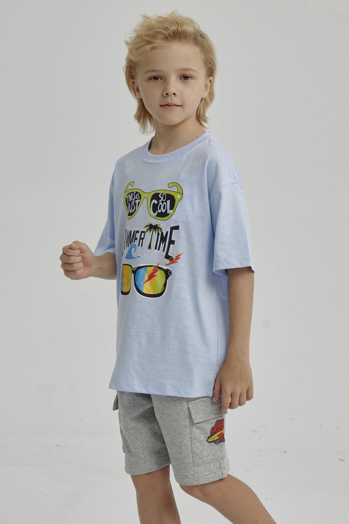 Polera Niño Con Print Celeste