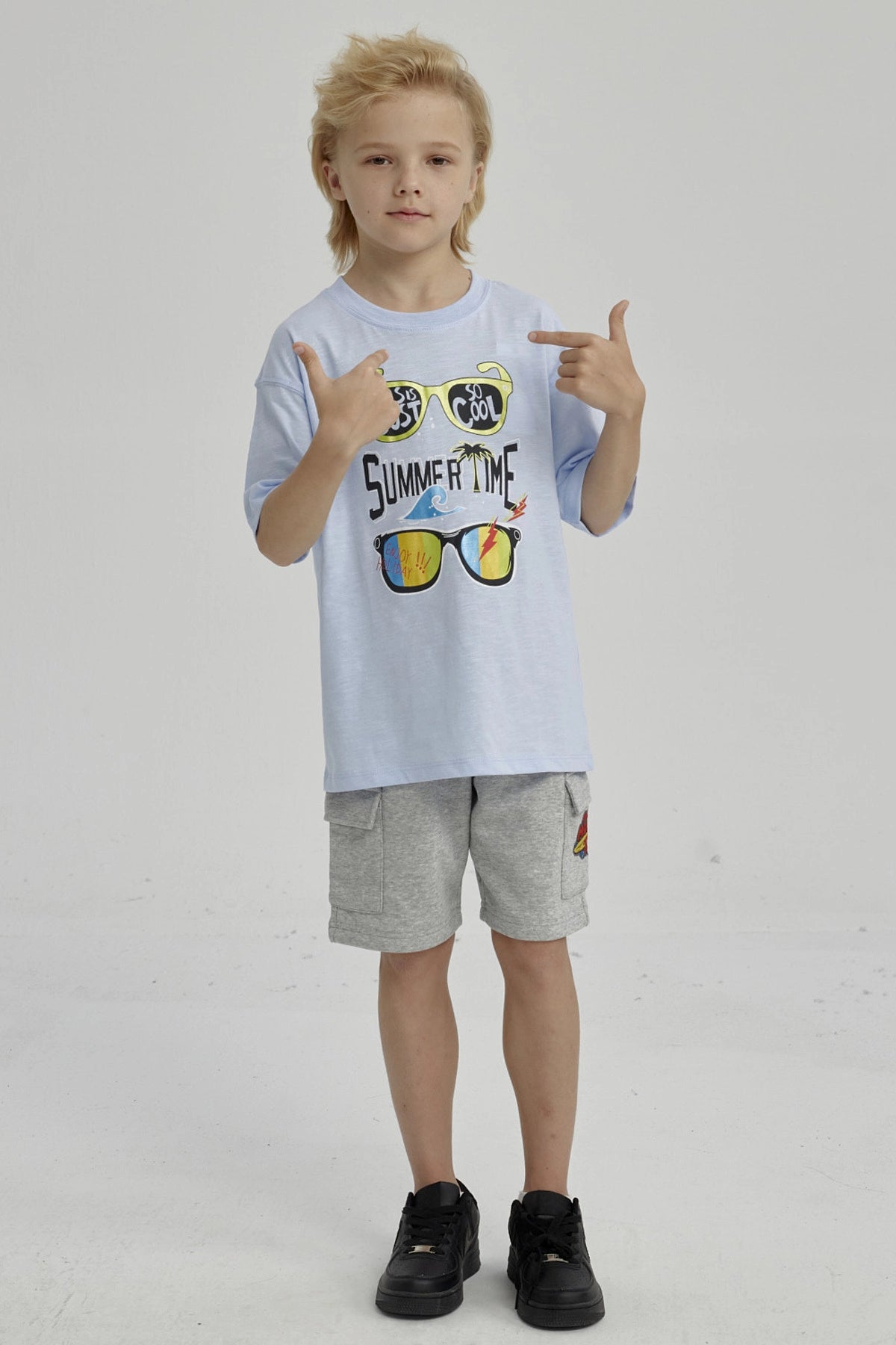 Polera Niño Con Print Celeste