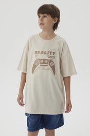 Polera Niño College Print 3D Beige