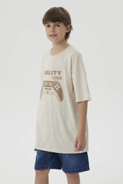 Polera Niño College Print 3D Beige