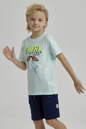 Polera Niño Print Lentejuelas Aqua