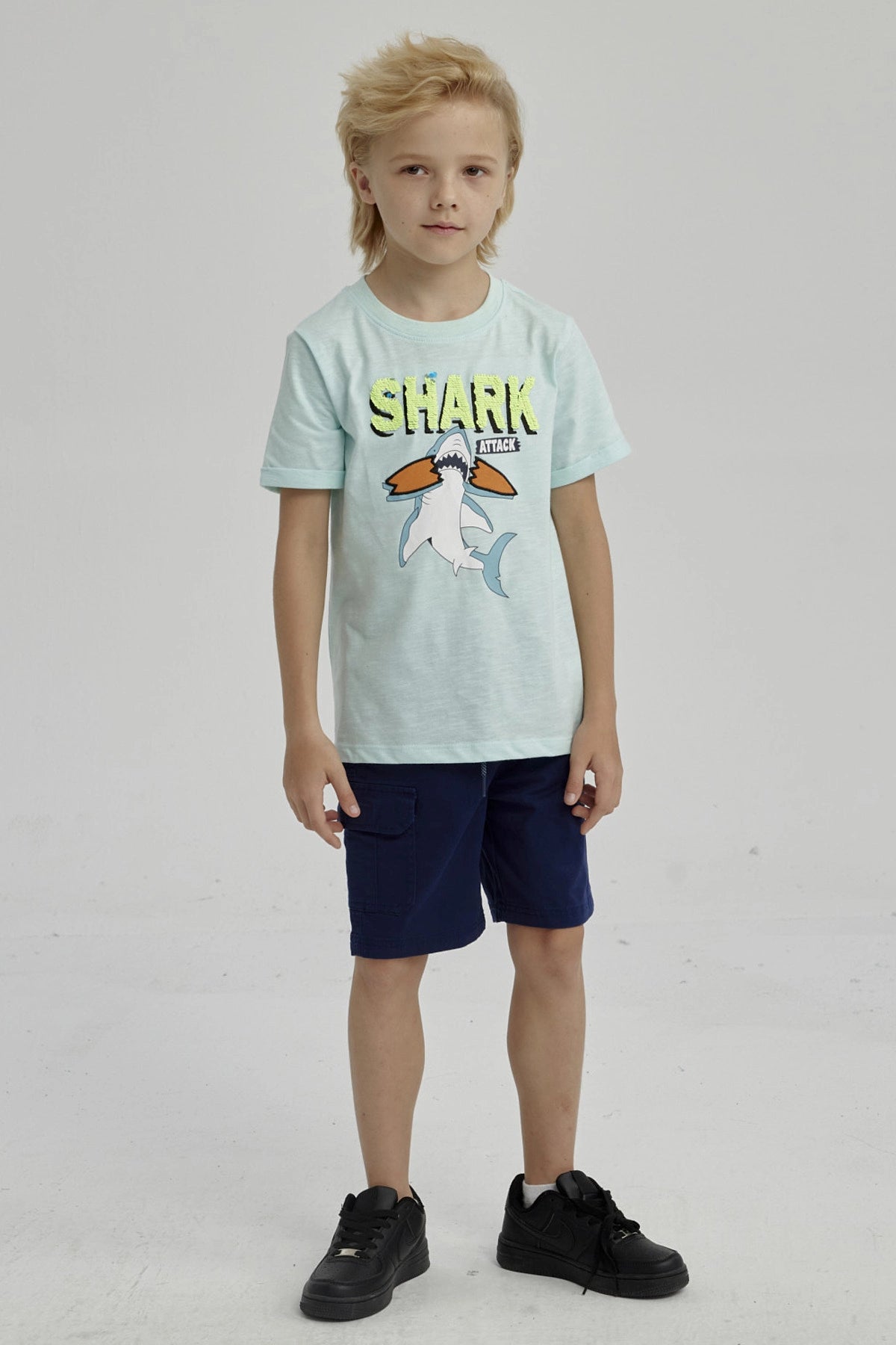 Polera Niño Print Lentejuelas Aqua