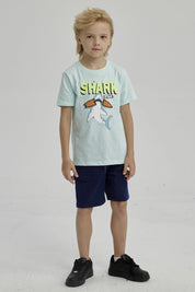 Polera Niño Print Lentejuelas Aqua