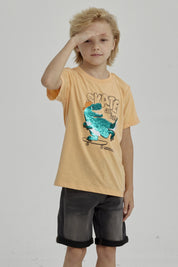 Polera Niño Print Lentejuelas Naranjo