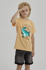 Polera Niño Print Lentejuelas Naranjo