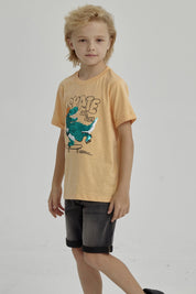 Polera Niño Print Lentejuelas Naranjo