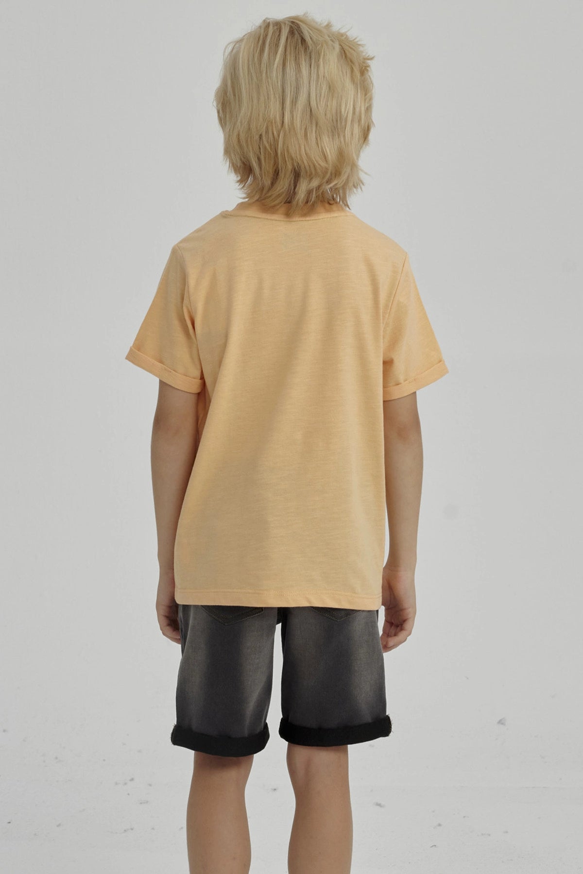 Polera Niño Print Lentejuelas Naranjo