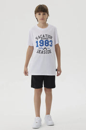 Polera Niño Letras Bordadas Blanco