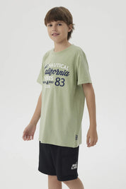 Polera Niño Letras Bordadas Verde