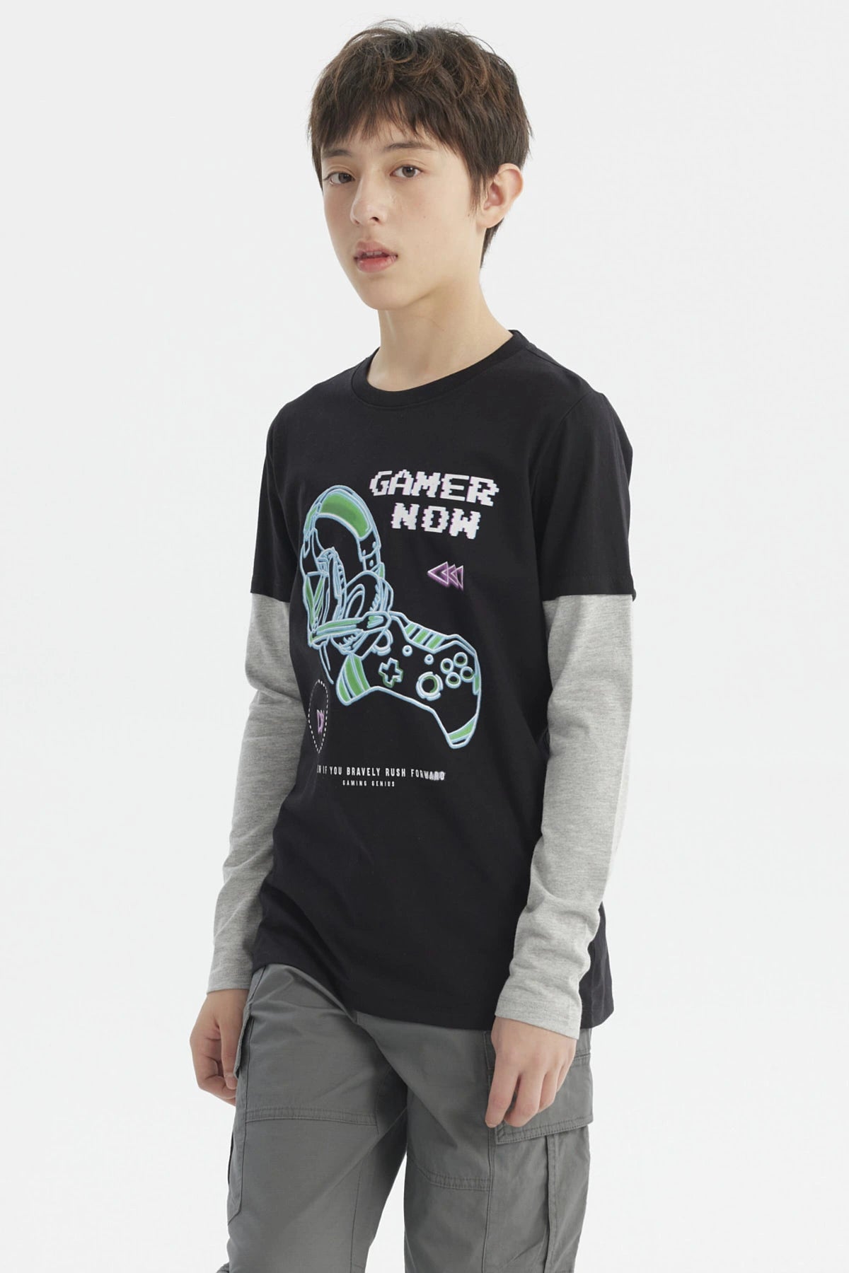 Polera Niño Básica Print Negro